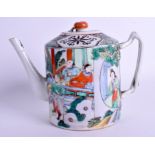 A 19TH CENTURY CHINESE FAMILLE VERTE TEAPOT AND COVER Guangxu, painted with figures. 20 cm x 13 cm.