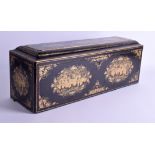 A VERY LARGE 19TH CENTURY CHINESE EXPORT BLACK LACQUER SCROLL BOX Qing, decorated with figures with