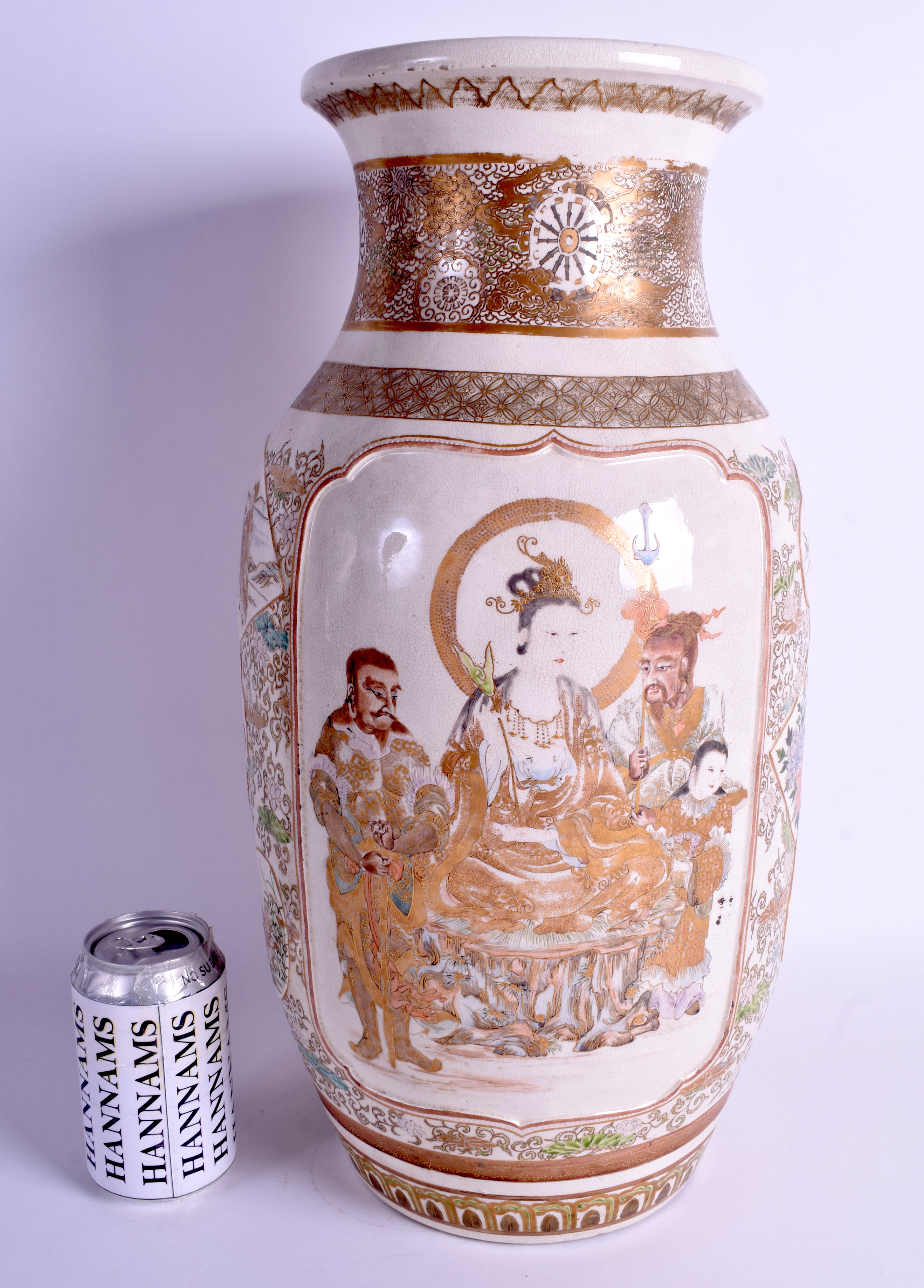 A VERY LARGE 19TH CENTURY JAPANESE MEIJI PERIOD SATSUMA VASE painted with figures and foliage. 46 c