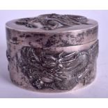 A 19TH CENTURY CHINESE EXPORT SILVER BOX AND COVER by Wang Hing, decorated with dragons. 190 grams.