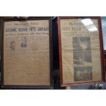 A PAIR OF FRAMED HISTORICAL NEWSPAPER ARTICLES, “The Man On The Moon”, together with “The Atomic Bo