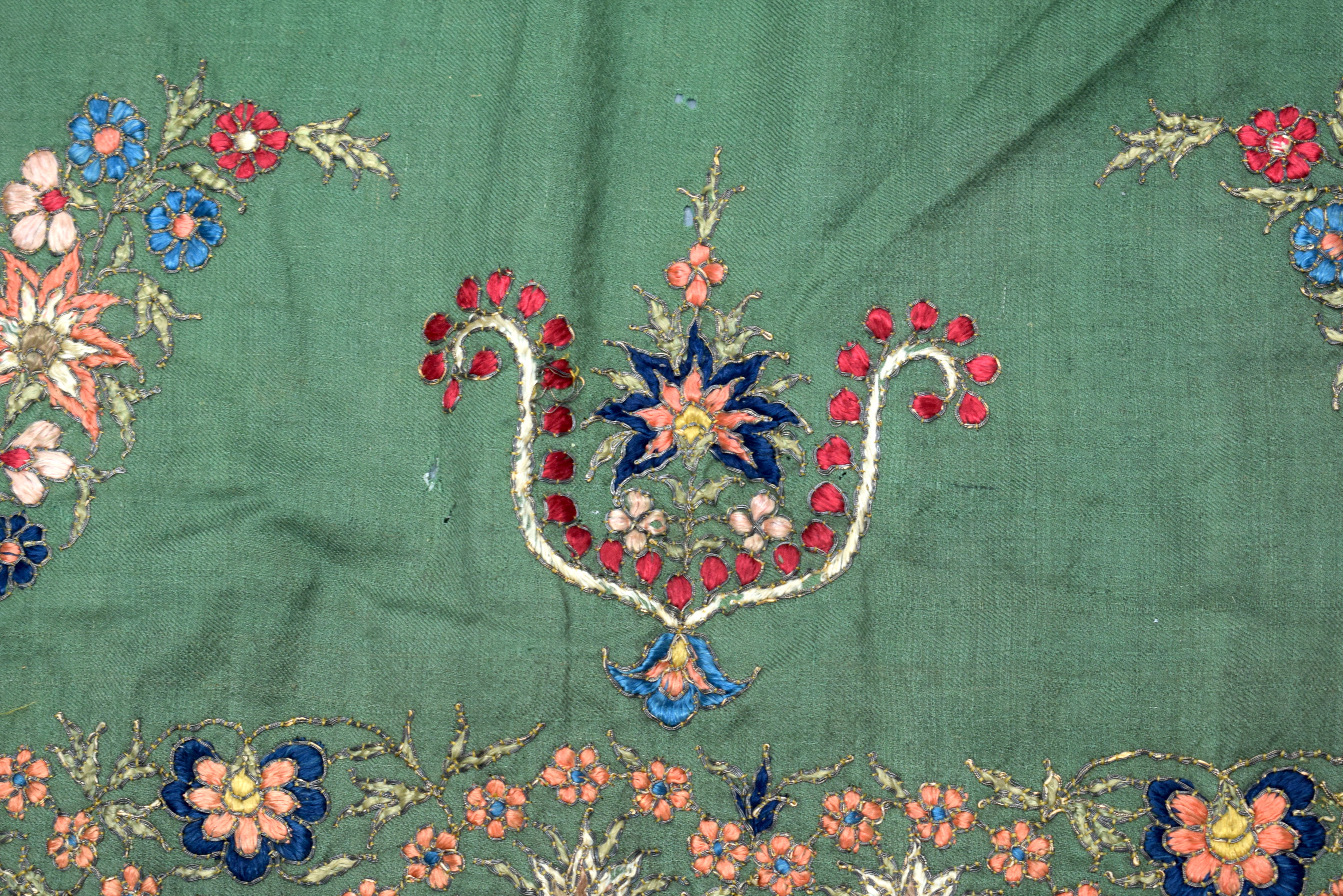 TWO 19TH CENTURY KASHMIRI SILK EMBROIDERED SHAWLS decorated with foliage. (2) - Image 4 of 8