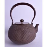 A 19TH CENTURY JAPANESE MEIJI PERIOD CAST IRON TEAPOT AND COVER with bronze mounts. 20 cm x 22 cm.