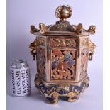 A LARGE JAPANESE TAISHO PERIOD SATSUMA TEMPLE CENSER AND COVER painted with dragons and crashing wa