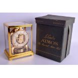 A GOOD JAEGER LE COULTER BRASS ATMOS CLOCK No. 82347 with original box and packaging. 21 cm x 16.5
