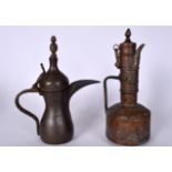 A 19TH CENTURY EASTERN DALLAH, together with a copper ewer. Largest 19 cm. (2)
