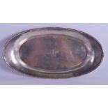 AN EARLY 20TH CENTURY CHINESE HAMMERED SILVER OVAL DISH with bamboo border. 445 grams. 34 cm x 17 c