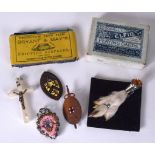 A RABBIT FOOT BROOCH INSET WITH CITRINE, together with playing cards etc. (7)