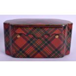 A FINE QUALITY ANTIQUE SCOTTISH TARTAN WARE OVAL VELVET LINED CASKET Clan Stuart. 21 cm x 11 cm.