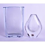 TWO SWEDISH CLEAR GLASS VASES. 17 cm & 14 cm high. (2)
