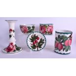 FIVE PIECES OF ANTIQUE SCOTTISH WEMYSS POTTERY including a jar, candlestick etc. Largest 24 cm high