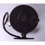 A VINTAGE MALLOCHS PATENT FISHING REEL, bearing makers stamp. 14 cm x 14 cm.