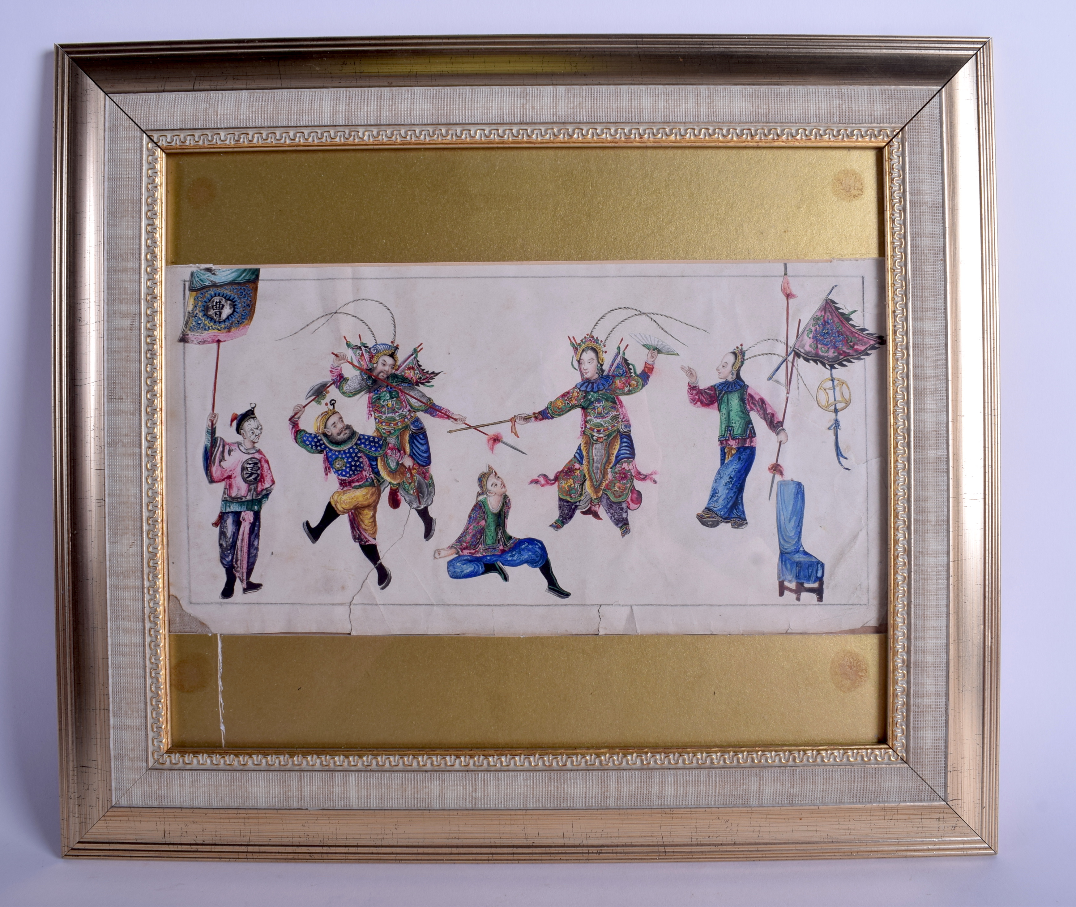 A FINE 19TH CENTURY CHINESE PITH PAPER WATERCOLOUR Qing, painted with six figures dancing. Image 30