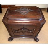 A GOOD WILLIAM IV CARVED MAHOGANY WINE COOLER with bold shell handles and paw feet. 66 cm x 54 cm.
