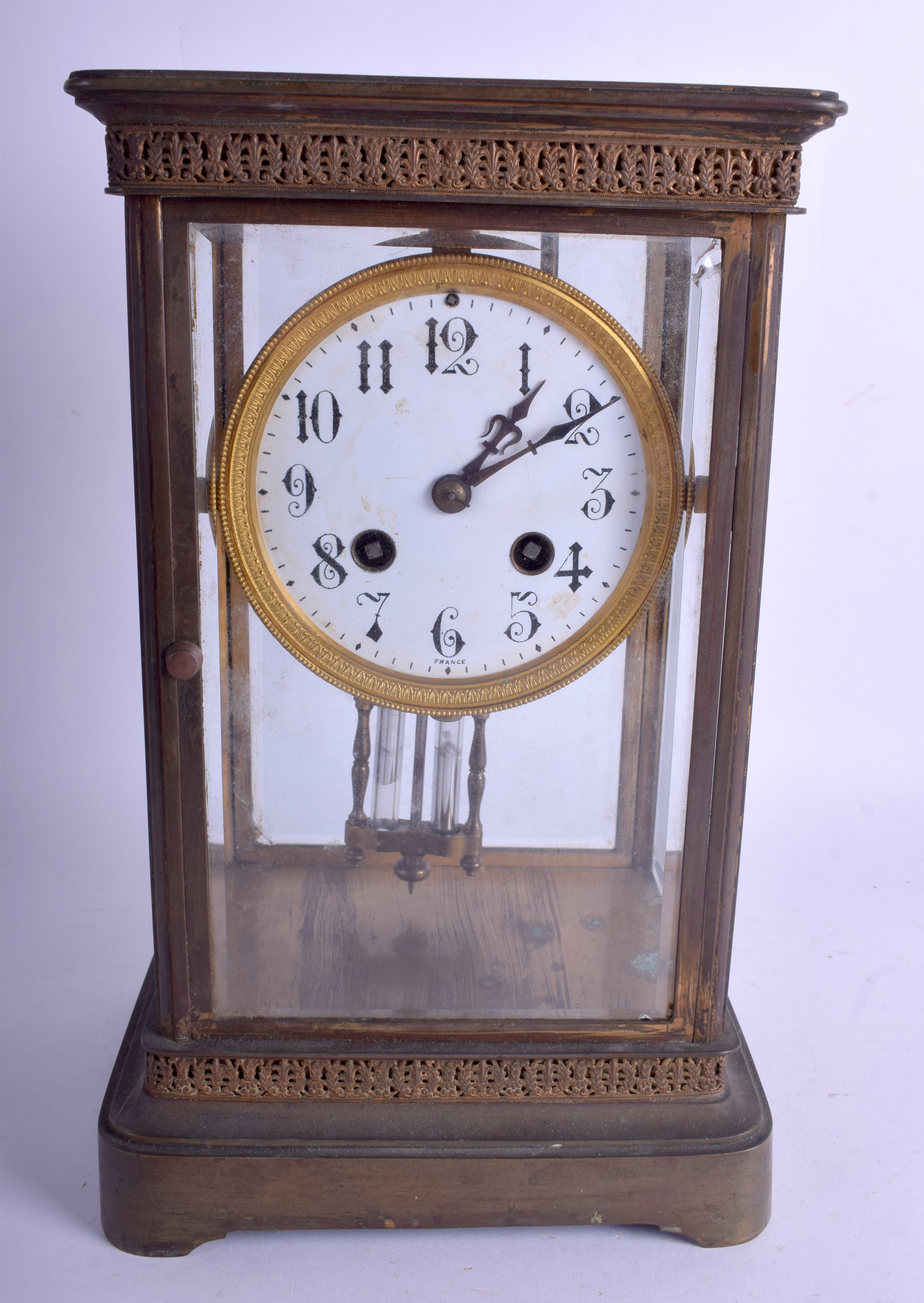 AN EARLY 20TH CENTURY FRENCH FOUR GLASS REGULATOR MANTEL CLOCK. 28 cm x 16 cm.