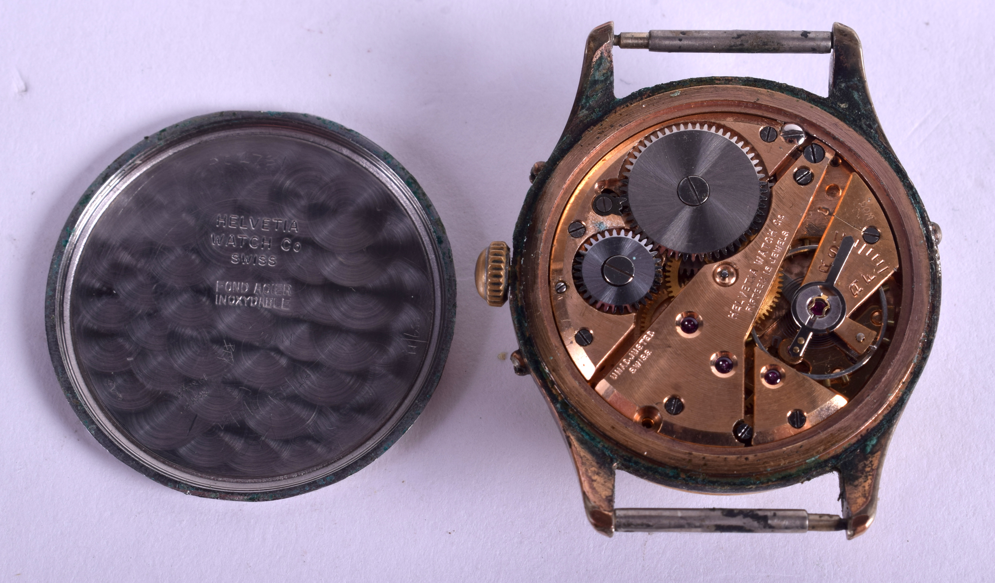 A 1950S CHROME AND GOLD HELVETIA WATCH. 3.5 cm wide. - Image 3 of 3