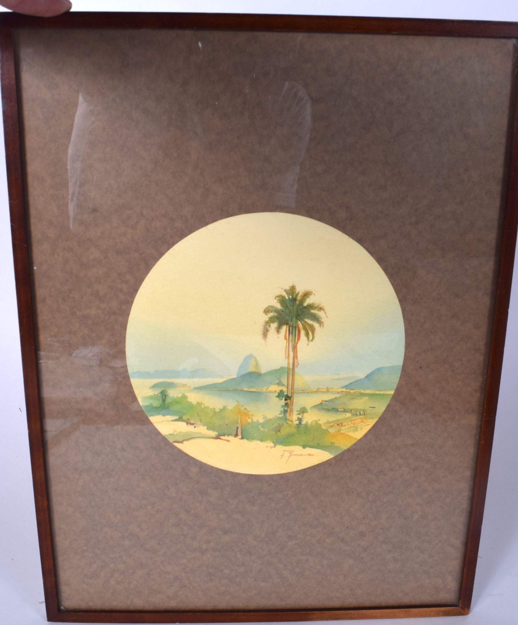 BRAZILllAN SCHOOL (20th century) FRAMED WATERCOLOUR, signed, “Showing Entrance To Pearl Harbour, Bo