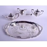 A GOOD LATE 19TH CENTURY CHINESE THREE PIECE SILVER TEASET by Tuck Chang, with tongs and matching