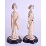A PAIR OF 19TH CENTURY JAPANESE MEIJI PERIOD IVORY FIGURES. Ivory 13 cm high.(4)