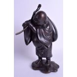 A 19TH CENTURY JAPANESE MEIJI PERIOD BRONZE OKIMONO OF A BUDDHA modelled holding a sceptre. 30 cm h