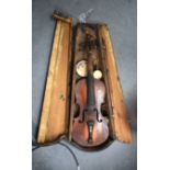 AN ANTIQUE VIOLIN, in original case. 56 cm long.