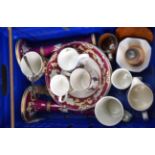 A PAIR OF CONTINENTAL PORCELAIN CANDLESTICKS, together with assorted china. (qty)