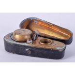 A VERY RARE ANTIQUE NOVELTY VIOLIN CASE INKWELL. 7.5 cm x 3.5 cm.