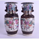 A PAIR OF 19TH CENTURY CHINESE FAMILLE ROSE CRACKLE GLAZED VASES Qing. 21 cm high.