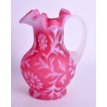 AN EDWARDIAN PINK AND WHITE ENAMELLED OPALINE GLASS JUG possibly Thomas Webb & Sons. 14.5 cm high.