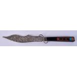 A 19TH CENTURY CONTINENTAL SILVER AND HARDSTONE FILIGREE KNIFE. 25 cm long.