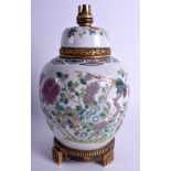 A 19TH CENTURY CHINESE FAMILLE VERTE PORCELAIN GINGER JAR converted to a lamp, painted with birds a