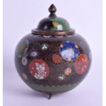 A 19TH CENTURY JAPANESE MEIJI PERIOD CLOISONNE ENAMEL JAR AND COVER. 12 cm x 8 cm.