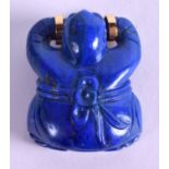 AN 18CT GOLD CHINESE CARVED LAPIS LAZULI BUDDHA PENDANT. 4 cm x 3.5 cm.