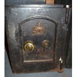 AN ANTIQUE SAFE. 50.5 cm x 40.5 cm.