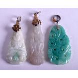 THREE CHINESE CARVED JADEITE PENDANTS. (3)