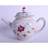 AN 18TH CENTURY CHINESE EXPORT FAMILLE ROSE TEAPOT AND COVER Qianlong. 18 cm wide.