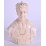 A 19TH CENTURY CONTINENTAL CARVED IVORY BUST OF A QUEEN inscribed to the base 'Bust of Her Majesty.
