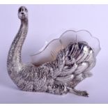 A LATE 19TH CENTURY CONTINENTAL SILVER SWAN TABLE VASE of naturalistic form. Silver 13.8 oz. 18 cm
