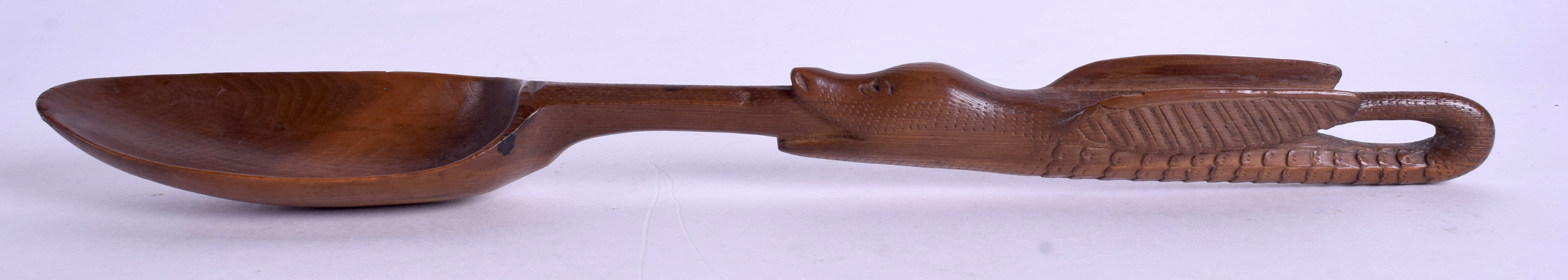 A LOVELY 19TH CENTURY CONTINENTAL FRUITWOOD TREEN SPOON formed from a stylised bird. 29 cm long. - Image 2 of 3