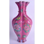 AN EARLY 20TH CENTURY CHINESE FAMILLE ROSE LOBED VASE Guangxu, bearing Qianlong marks to base, pain