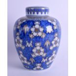 A 19TH CENTURY JAPANESE MEIJI PERIOD BLUE AND WHITE GINGER JAR painted and highlighted with flowers
