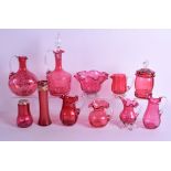 TWO BOXES OF VICTORIAN CRANBERRY GLASS in various forms. Largest 27 cm high. (qty)