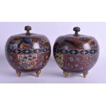 A GOOD PAIR OF 19TH CENTURY JAPANESE MEIJI PERIOD CLOISONNE ENAMEL GINGER JARS AND COVERS decorated