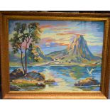 T.S (20th century) FRAMED OIL ON BOARD, monogramed, mountainous landscape. 30.5 cm x 39.5 cm.