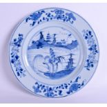 A LATE 17TH CENTURY CHINESE BLUE AND WHITE PLATE Kangxi/Yongzheng. 27 cm wide.