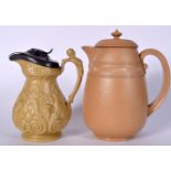 A COPELAND SALTGLAZE STONEWARE JUG, together with a moulded Ridgway jug. Largest 25 cm. (2)