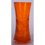 A TANGERINE GLASS WHITEFRIARS VASE, formed with a “twisted vein” body. 18.5 cm high.