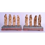 A GOOD SET OF EIGHT 19TH CENTURY CHINESE CARVED IVORY IMMORTALS upon original fitted bases. Largest