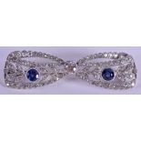 AN ART DECO PLATINUM DIAMOND AND SAPPHIRE with approx. 1ct of diamond. 6.5 grams. 4.5 cm x 1.5 cm.