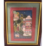 INDIAN SCHOOL (Early 20th century) FRAMED GOUACHE, figures in a landscape. 20.5 cm x 12 cm.